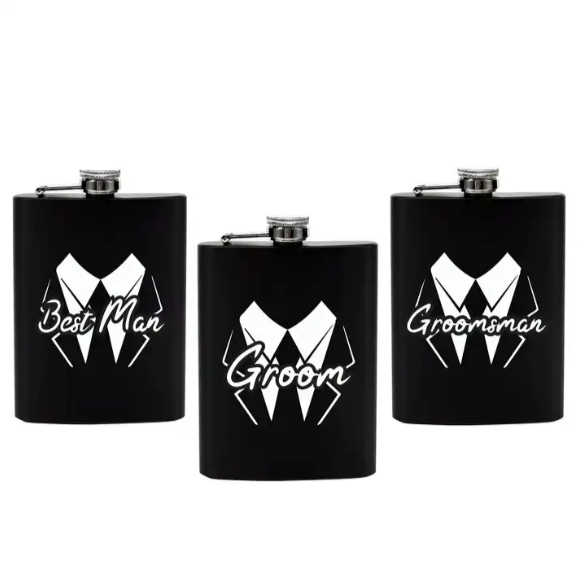 BachPartyGifts 6 OZ stainless steel hip flask set